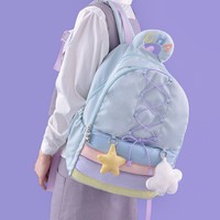 Rainbow Pastel Colorful Blue Purple Star Cloud Cute Y2K Women Large Capacity School Bag Backpack - Thumbnail 4
