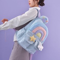 Rainbow Pastel Colorful Blue Purple Star Cloud Cute Y2K Women Large Capacity School Bag Backpack - Thumbnail 2