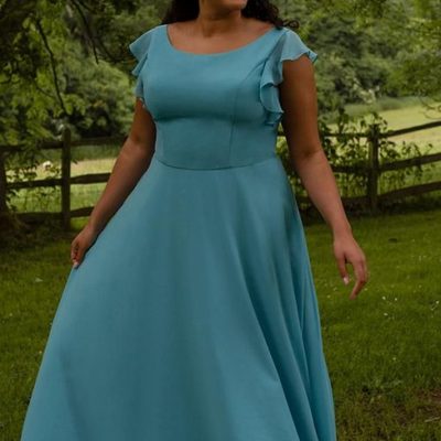 Plus size blue chiffon mother of bride dress evening dress