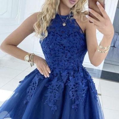 Sexy royal blue tulle short homecoming dresses - Thumbnail 2