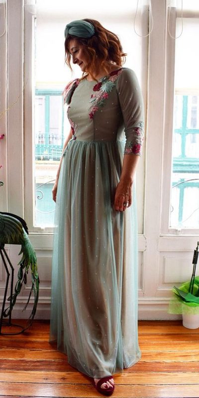 Green Handmade Flower Mother of Bride and Groom Dress Evening Dress