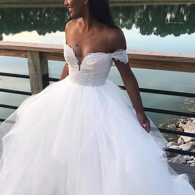 Princess off-the-shoulder tulle white long bridal dress - Thumbnail 2