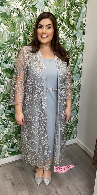 Plus Size Grey Lace Mother of Bride Dress Evening Dress