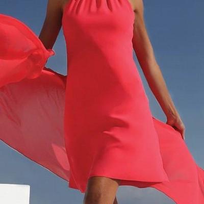 Hot pink halter handmade flowershort chiffon mother of bride and groom dress evening dress