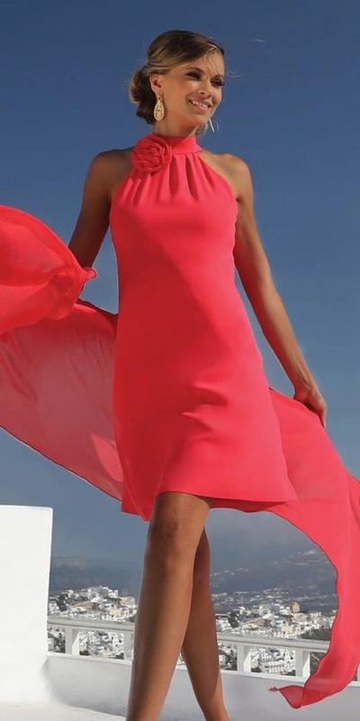 Hot Pink Halter Handmade FlowerShort Chiffon Mother of Bride and Groom Dress Evening Dress