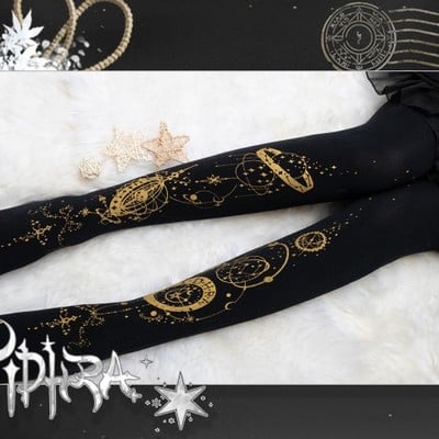 Constellation golden compass starry sky stars dream witch princess black & white stockings pantyhose garment