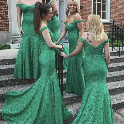 Green lace bridesmaid dresses for wedding party - Thumbnail 1