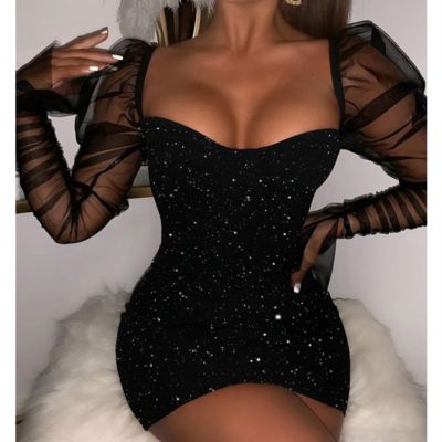 Women's mesh stitching tight dress