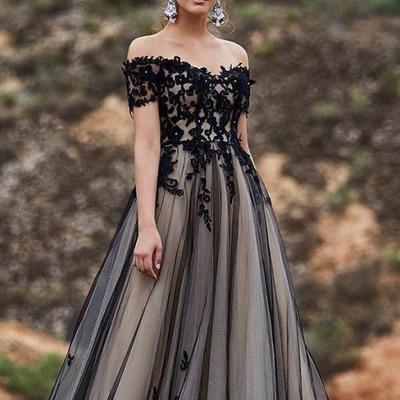 Black and grey off the shoulder wedding dresslace wedding bridal gowns - Thumbnail 4