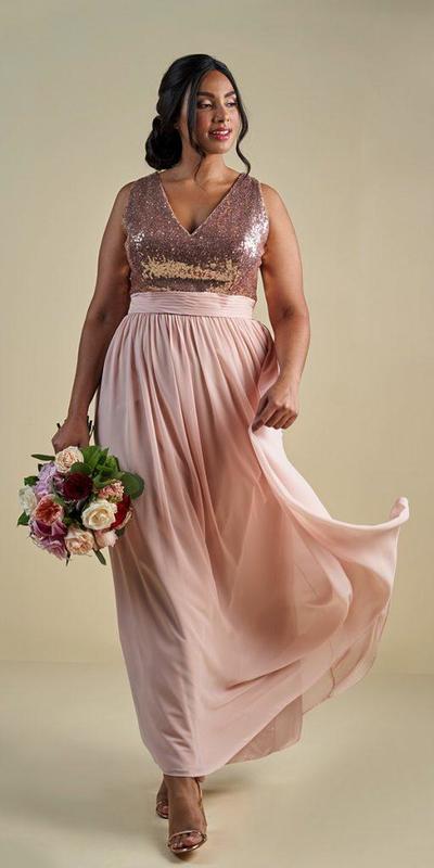 Blush Pink V Neck Sequins Lace Plus Size Mother of Bride Dress Evening Dress