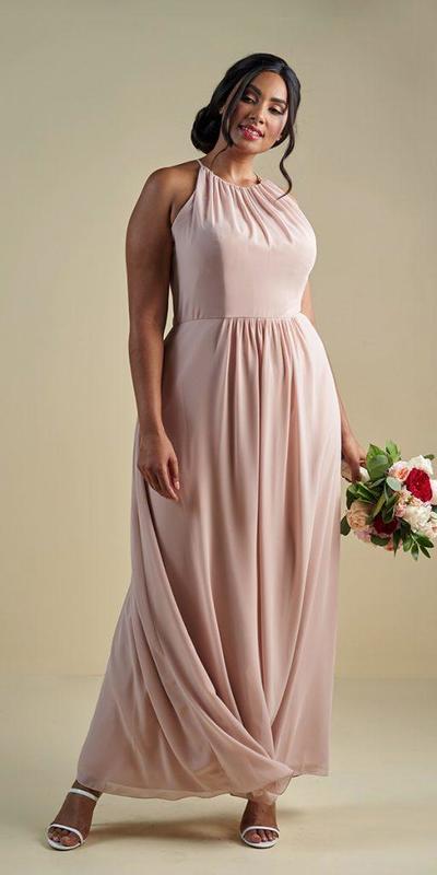 Blush Halter Plus Size Mother of Bride and Groom Dress Evening Dress