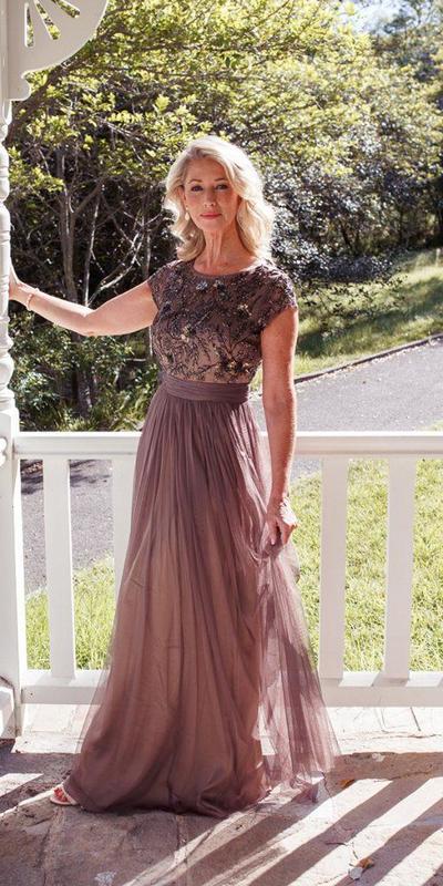 Eleghant Brown Beaded Crystal Bdodice Mother of Bride and Groom Dress Evening Dress