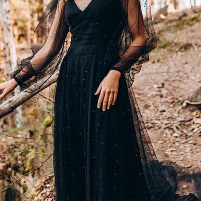 Black sexy crew neck long sleeve wedding dress wedding bridal gowns