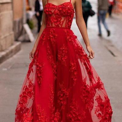 Red seahth spaghetti straps appliques wedding dress wedding bridal gowns