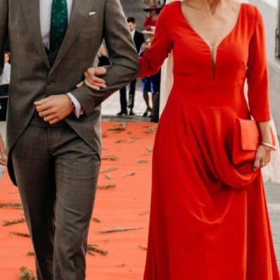Eleghant red long sleeve mother of bride and groom dress evening dress