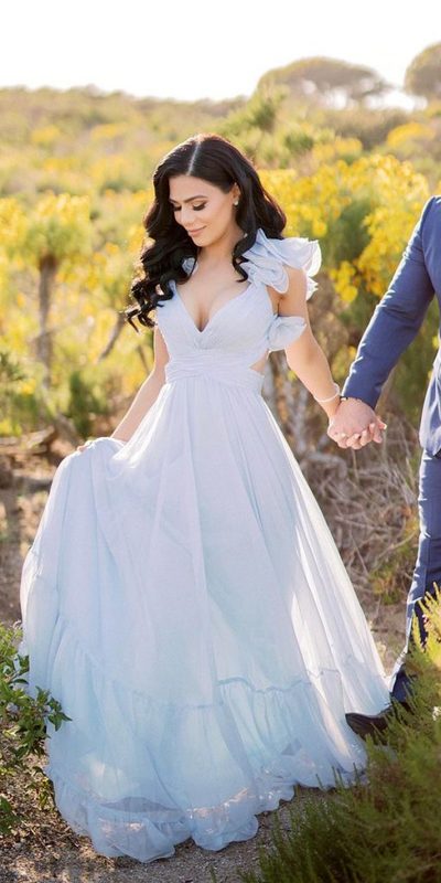 Modest Light Blue Simple Beach Wedding Dress Wedding Bridal Gowns