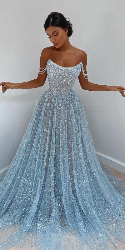 Luxury Blue Sequins Lace Wedding Dress Wedding Bridal Gowns