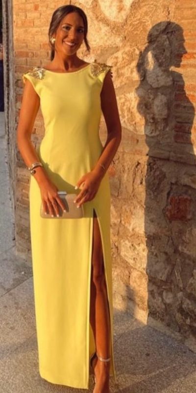 Elegant SheathYellow Mother of Bride and Groom Dress Evening Dress