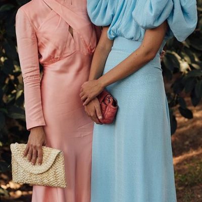 Eleghant pink/blue sheath tea-length mother of bride and groom dress evening dress