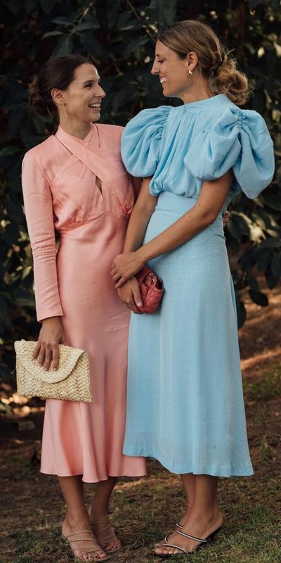 Eleghant Pink/Blue Sheath Tea-length Mother of Bride and Groom Dress Evening Dress