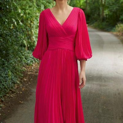 Eleghant a line red long sleeve ankle-length mother of bride and groom dress evening dress