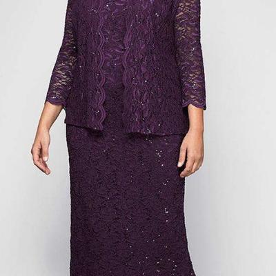 Elegant sheath plus size lace mother of bride and groom dress evening dress