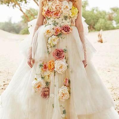 3d handmade flowers champagne wedding dress wedding bridal gowns