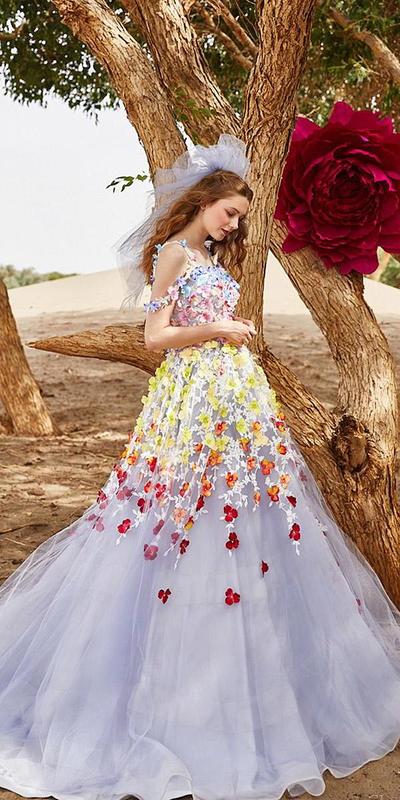 Light Purple A Line 3D Handmade Flowers Wedding Dress Wedding Bridal Gowns