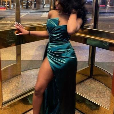 Sexy green stain split long evening dresses - Thumbnail 2