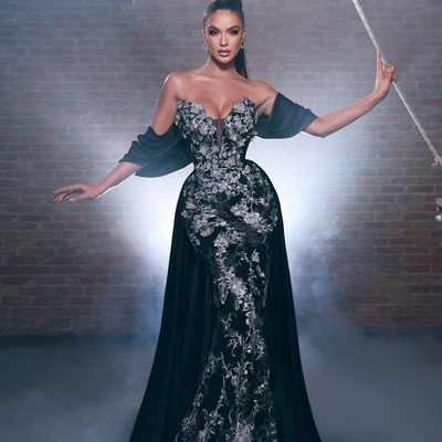 Luxury dark green lace appliques prom dress evening dress