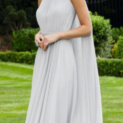 Light grey chiffon tea-length with jacekt mother of bride and groom dress evening dress