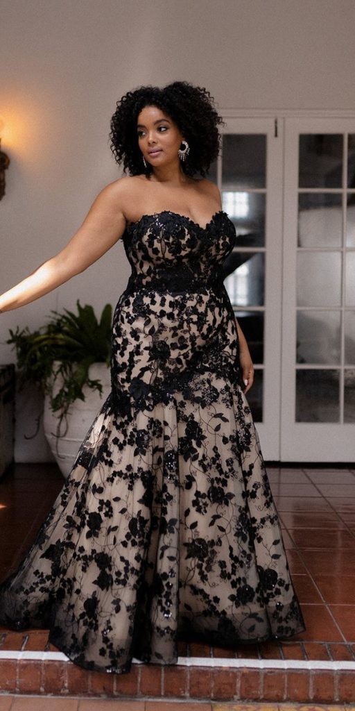 Plus Size Mermaid Black Lace Apliques Sheer Long Sleeve Wedding Dress Wedding Bridal Gowns