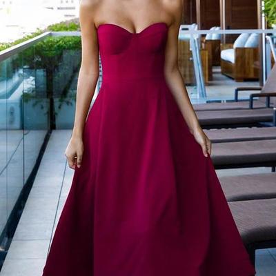 Simple red sweetheart tea-length prom dress evening dress