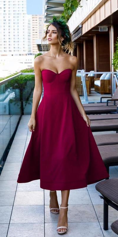 Simple Red Sweetheart Tea-length Prom Dress Evening Dress
