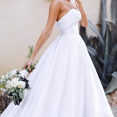 Simple white ball gown strapless wedding dress wedding bridal gowns