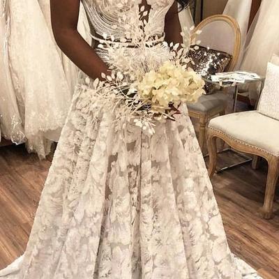 Unique a line lace wedding dress wedding bridal gowns