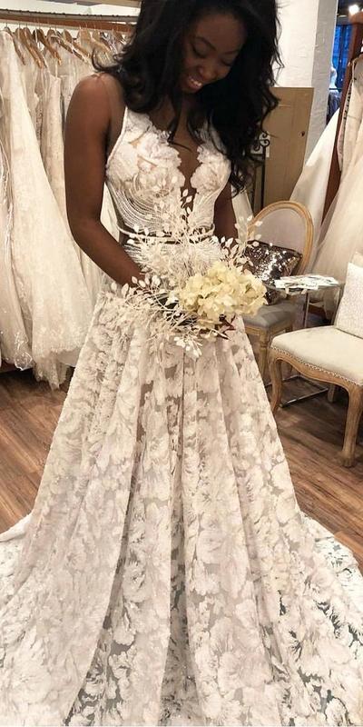Unique A Line Lace Wedding Dress Wedding Bridal Gowns