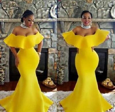 Off Shoulder A Line Yellow Mermaid Prom Dresses Evening Gowns