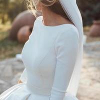 Mermaid A Line Stain Ivory Wedding Dresses With Long Sleeves  - Thumbnail 1