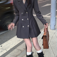 Plus Size Women Korean Girl Classic Student Uniform Black & Gray Jacket Dress One Piece - Thumbnail 5