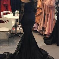 Mermaid Long Sleeves Black Prom Dress With Lace Applique - Thumbnail 1