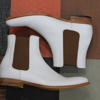 Handmade Ankle High Chelsea Leather Boot, Men's Leather Foot Wear Ankle Boot  - Thumbnail 3