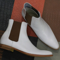 Handmade Ankle High Chelsea Leather Boot, Men's Leather Foot Wear Ankle Boot  - Thumbnail 2