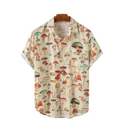 Mushroom full printed turndown collar long sleeve blouse shirt