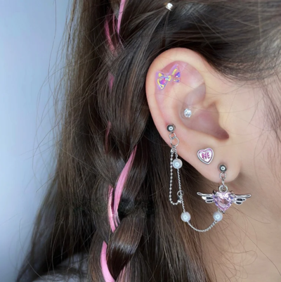 Zircon Wings Pendant Earrings Studs