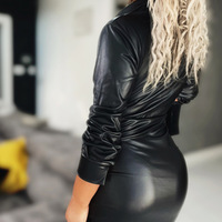 Sexy V-Neck Black Long-Sleeved Dress - Thumbnail 2