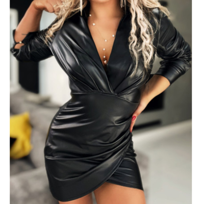 Sexy v-neck black long-sleeved dress