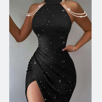 Chain tight sleeveless chiffon dress