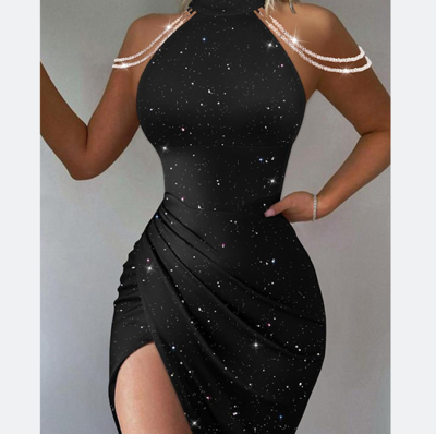 Chain Tight Sleeveless Chiffon Dress