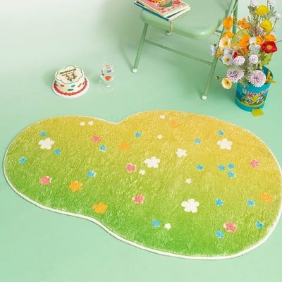 Sweet summer garden flowers grass patch cottagecore bedroom living room floor mat rug carpet decor
